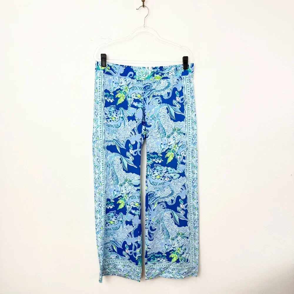 Lilly Pulitzer Bal Harbour Palazzo Pants Sea Siren Blue Wide Leg - Picture 2 of 6